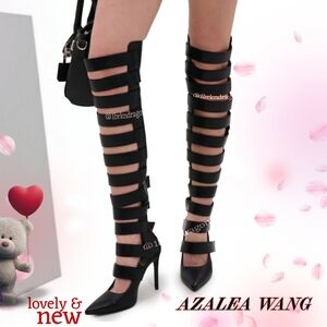 Glamorous Strappy Heels Boots Thigh High Booties Tall Stretch Hang Straps  NWT